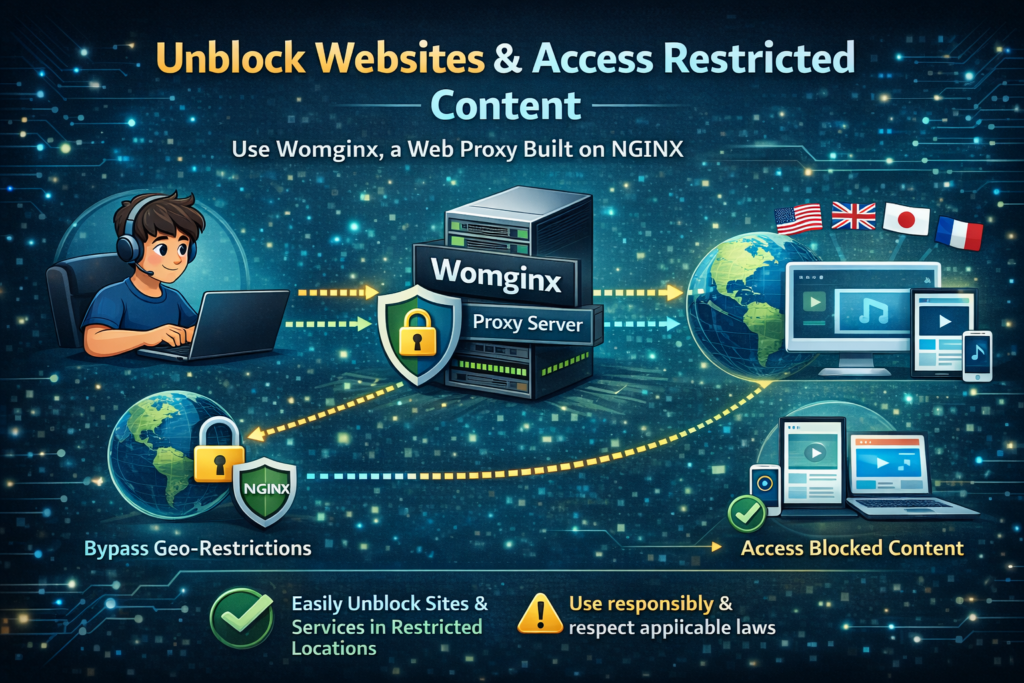 Accessing restricted or geo-blocked websites can be frustrating, especially when content is available in certain regions but not in others. Womginx, a web proxy service built on NGINX, provides a solution by allowing users to bypass these geographic restrictions and access the content they want. In this article, we will walk you through how to use Womginx to unblock websites and access restricted content. By setting up Womginx on your server or using a public proxy service, you can unlock a wide range of websites and services that may be blocked in your location.